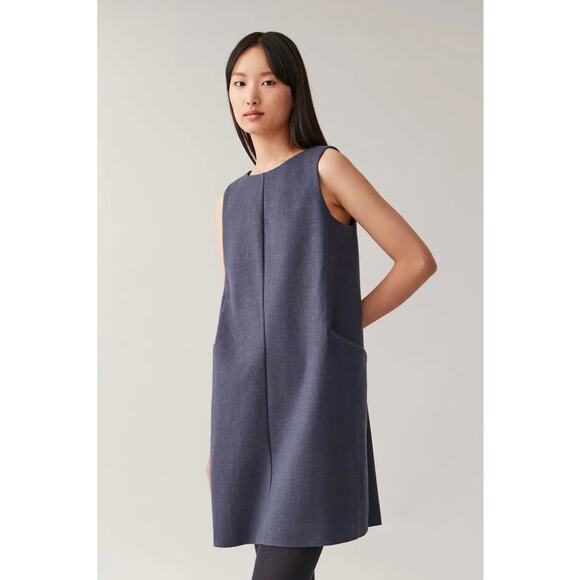 NWT COS Wool-Blend Mixed Media A-Line Minimalist Jumper Shift Dress Pocket Large - Picture 13 of 13
